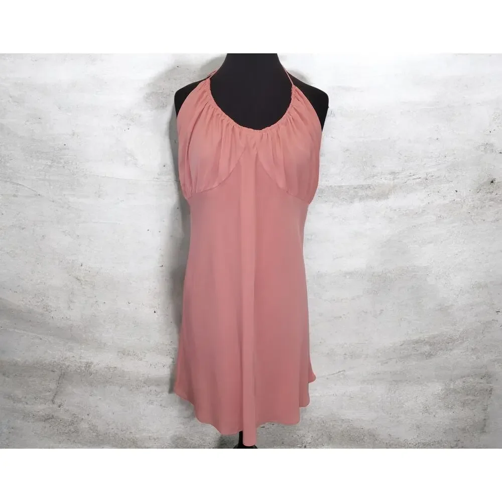 Abercrombie & Fitch Halter Mini Dress Pink Chiffon Open Back XLT Soft Girl